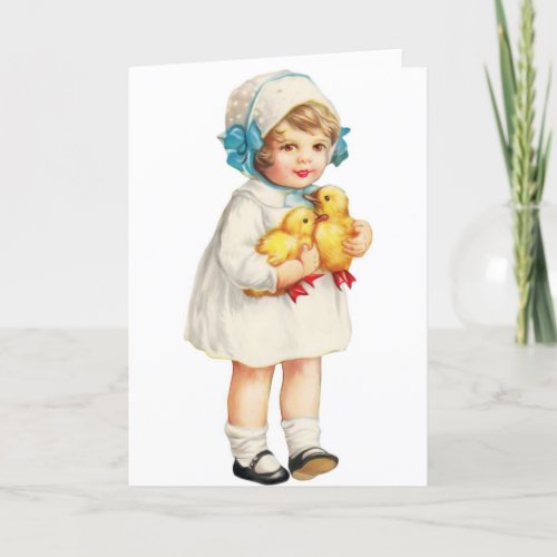 Vintage Easter _ Girl with Ducklings Holiday Card
