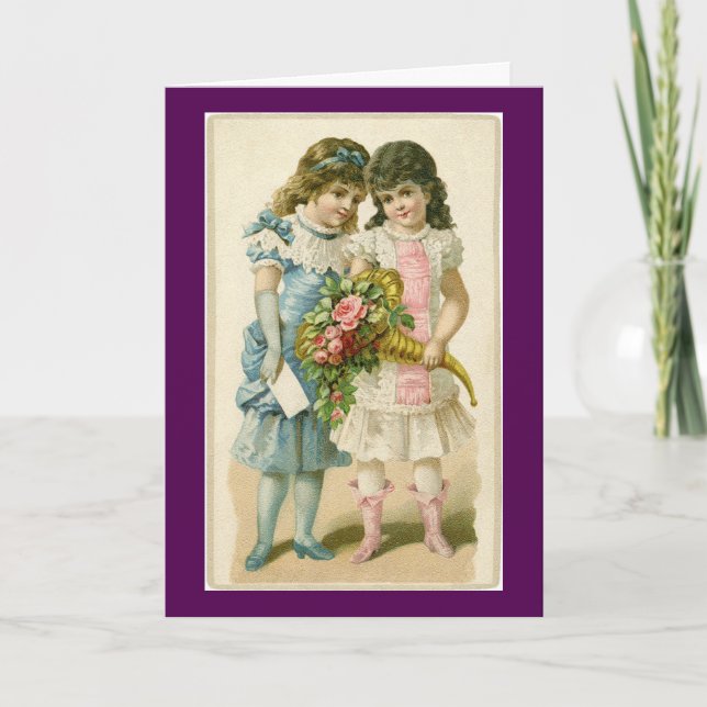 Vintage Easter Girls Holiday Card (Front)