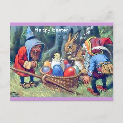 Vintage Easter Gnomes Image Cute Fun Postcard