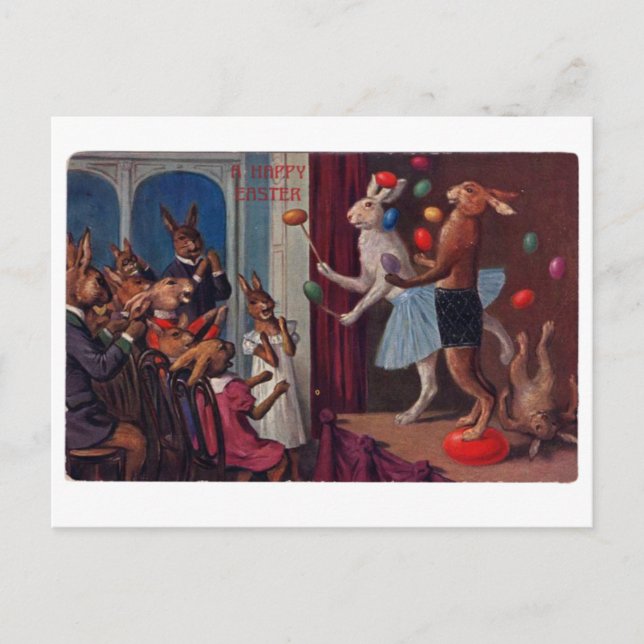 Vintage Easter Greeting Card - Juggling Bunnies (Front)