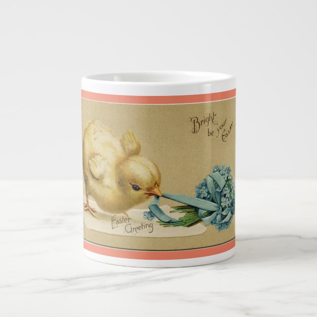 Vintage Easter Greeting Chick Giant Coffee Mug (Front)