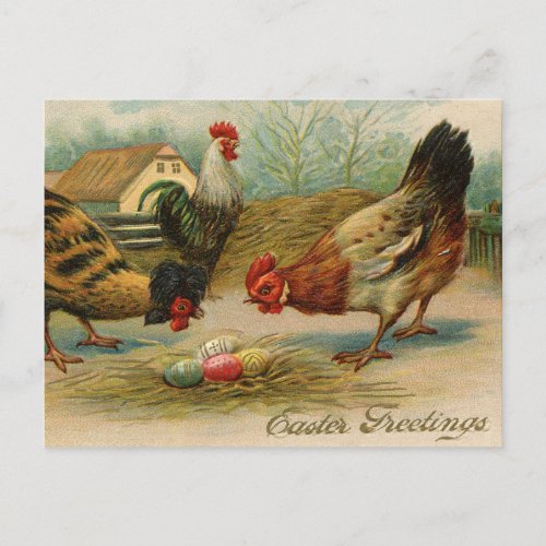 Vintage Easter Greeting Chickens Holiday Postcard