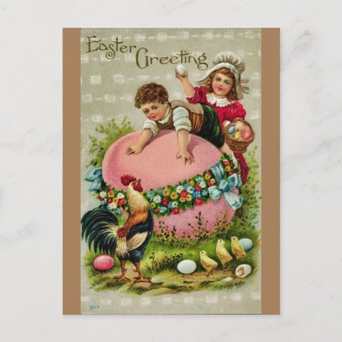 Vintage Easter Greeting Kids and Egg Postcard