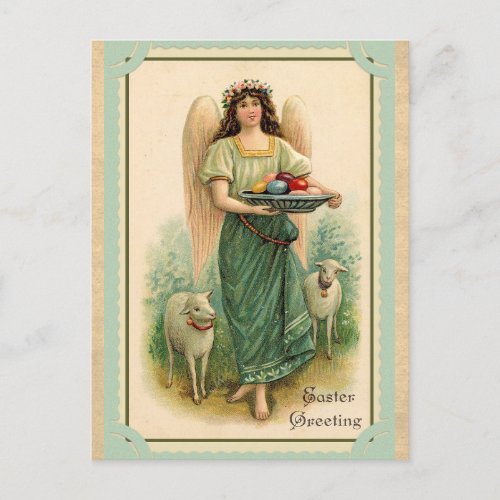 Vintage Easter Greetings Angel Sheep Eggs Postcard