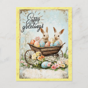 Vintage Easter Greetings Bunny Rabbit Egg Postcard