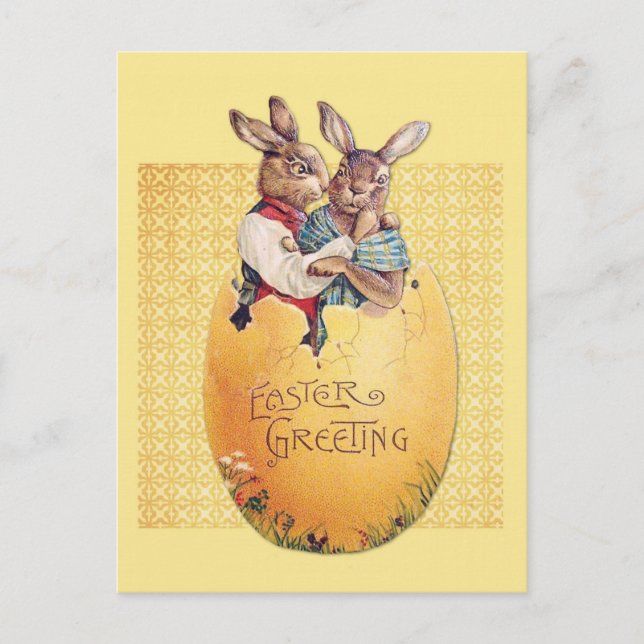 Vintage Easter Greetings Bunny Rabbit Postcard (Front)