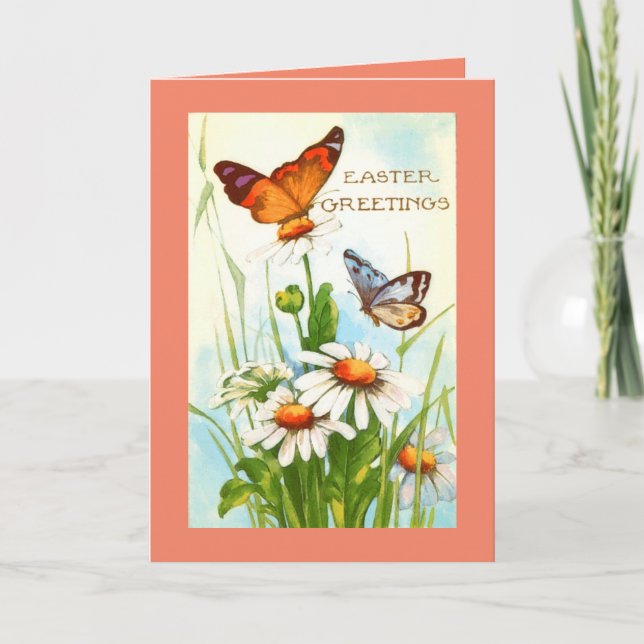 Vintage Easter Greetings Butterflies Holiday Card (Front)