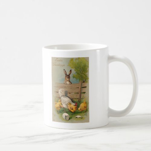 Vintage Easter Greetings Card Bunny and Chick Coffee Mug