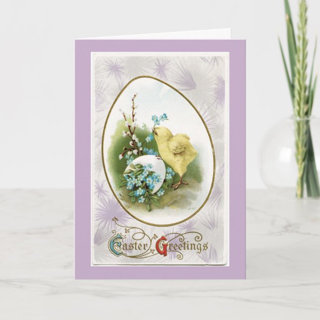 Vintage Easter Greetings Chick Holiday Card (Front)