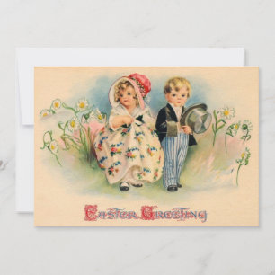 Vintage Easter Greetings Cute Children  Holiday Card