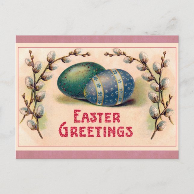 Vintage Easter Greetings Egg Pink Postcard (Front)