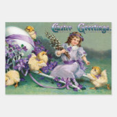 Vintage Easter Greetings Girl Egg Chick Carriage Wrapping Paper Sheets (Front 3)