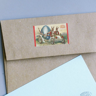 Vintage Easter Greetings Rabbits Antique Car Egg Rectangular Sticker
