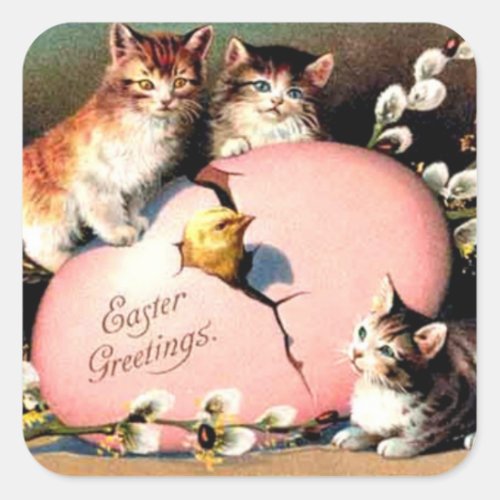 Vintage _ Easter Greetings Square Sticker