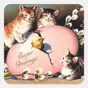 Vintage Easter Greetings Square Sticker