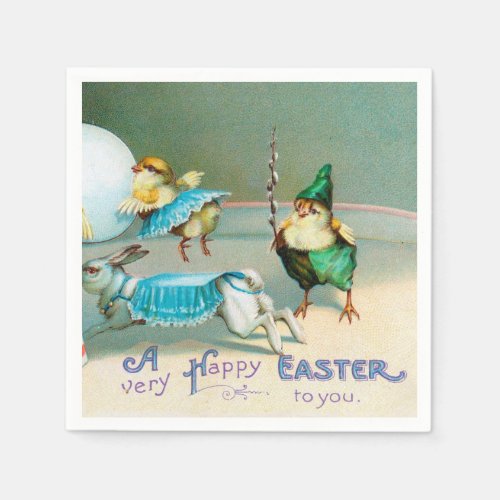 Vintage Easter Greetings Wishes Chicks Circus Napkins