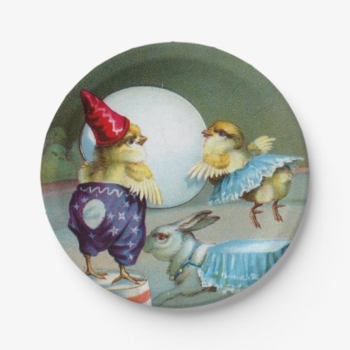 Vintage Easter Greetings Wishes Chicks Circus Paper Plates