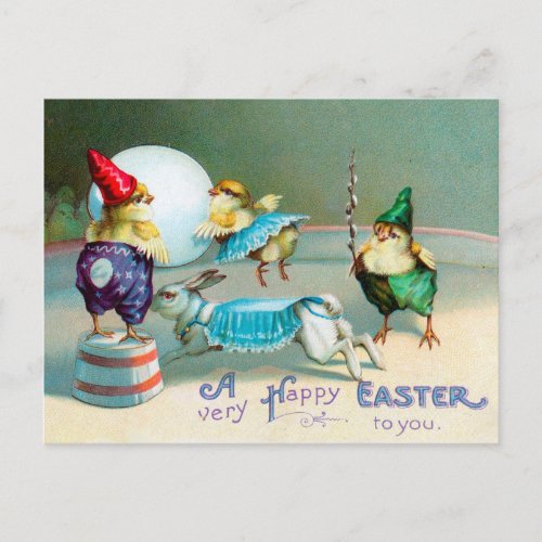 Vintage Easter Greetings Wishes Chicks Circus Postcard