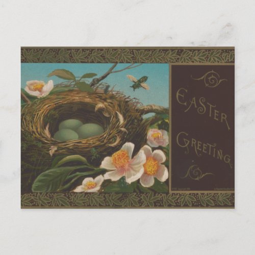 Vintage Easter Greetings with Bee Flower Eggs Postcard