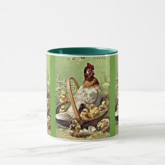 Vintage Easter Hen and Chicks in Basket Mug