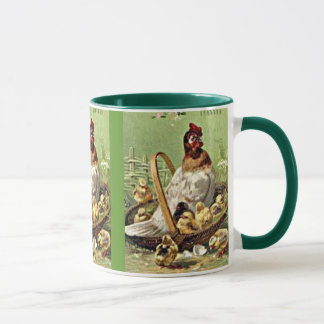 Vintage Easter Hen and Chicks in Basket Mug