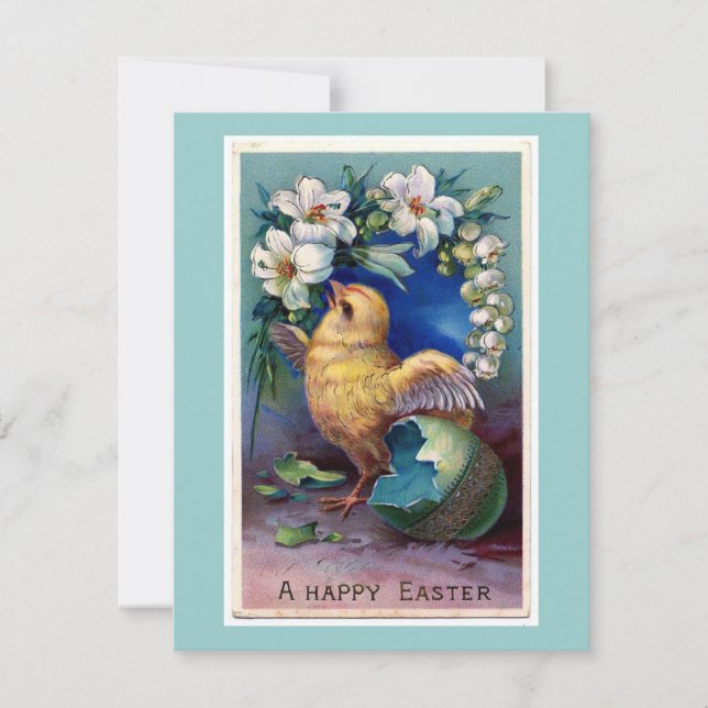 Vintage Easter Illustration With Chick Holiday Card (Front)
