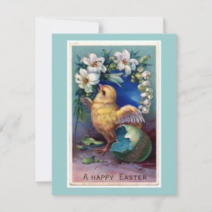 Vintage Easter Illustration With Chick Holiday Card