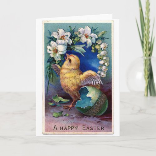 Vintage Easter Illustration With Chick Holiday Card