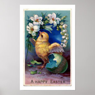 Vintage Easter Illustration With Chick Poster