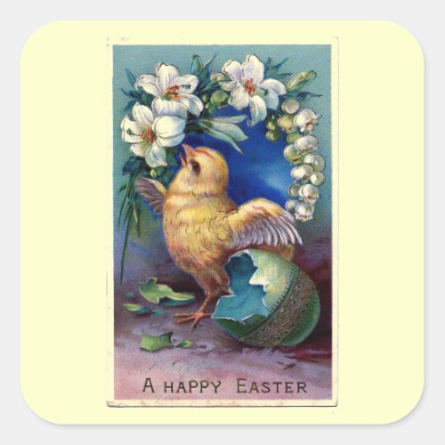 Vintage Easter Illustration With Chick Square Sticker