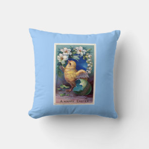 Vintage Easter Illustration With Chick Throw Pillow