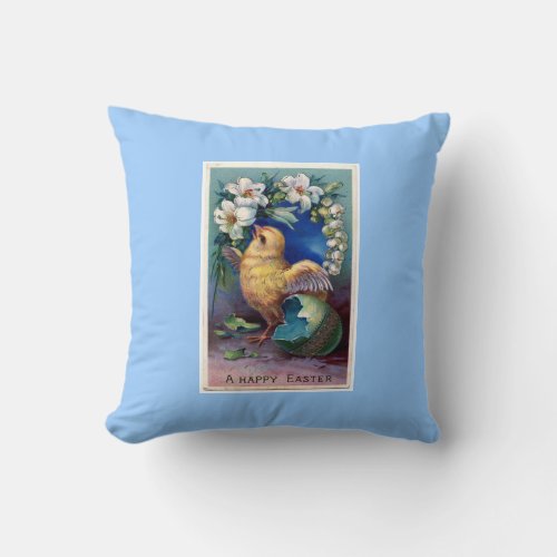 Vintage Easter Illustration With Chick Throw Pillow