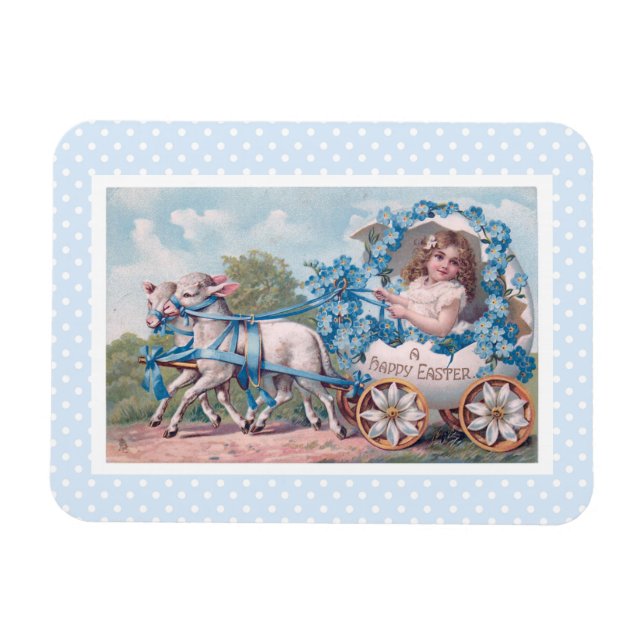 Vintage Easter Illustration with Girl and Lambs Magnet (Horizontal)