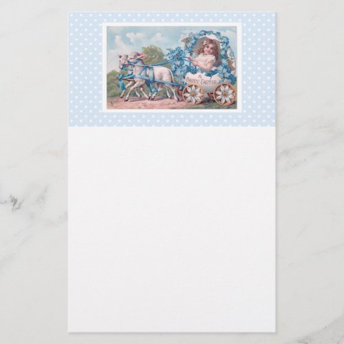Vintage Easter Illustration with Girl and Lambs Stationery