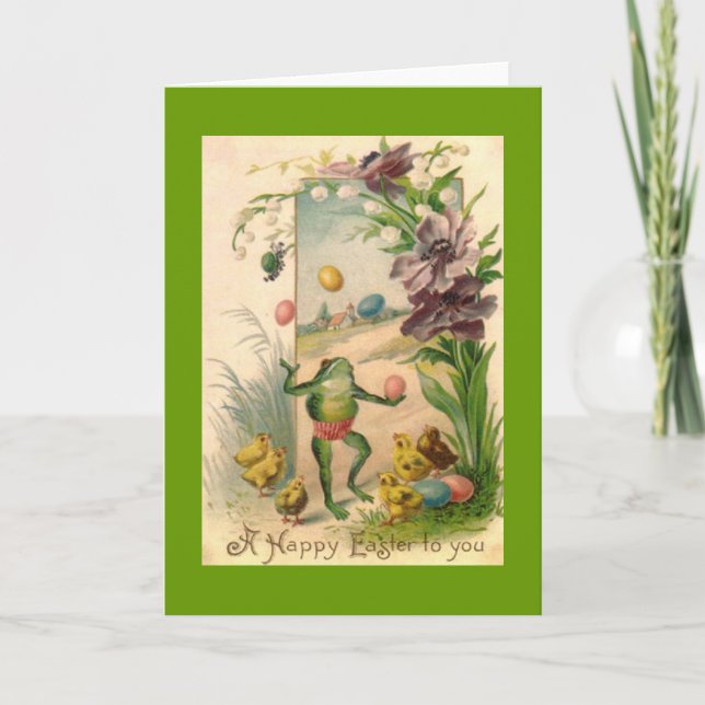Vintage Easter Juggling Frog Holiday Card (Front)