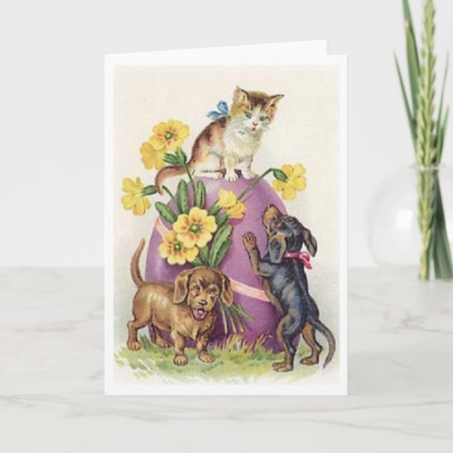 Vintage Easter Kitten and Puppies Greeting Card Holiday Card