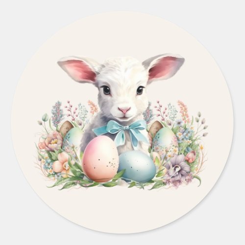 Vintage Easter Lamb Pastel Eggs Classic Round Sticker