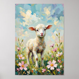 Vintage Easter Lamb Spring Countryside Art Poster
