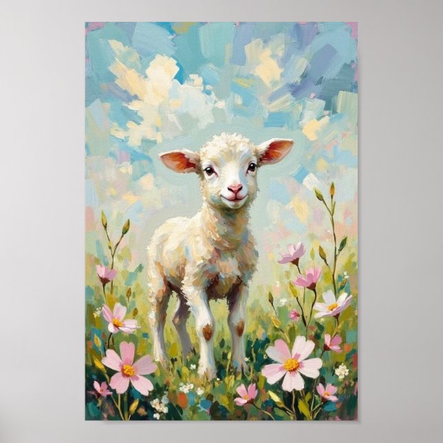 Vintage Easter Lamb Spring Countryside Art Poster (Front)