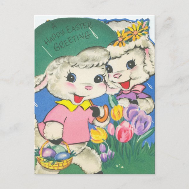 Vintage Easter Lambs Postcard (Front)