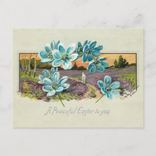 Vintage Easter Landscape and Forget-me-Nots Holiday Postcard