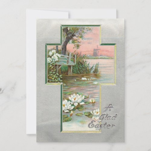 Vintage Easter Landscape Inset in Cross Holiday Card