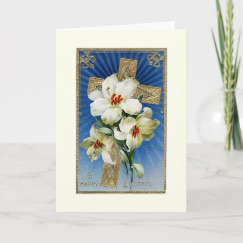 Vintage Easter Lilies and Cross Greeting Card