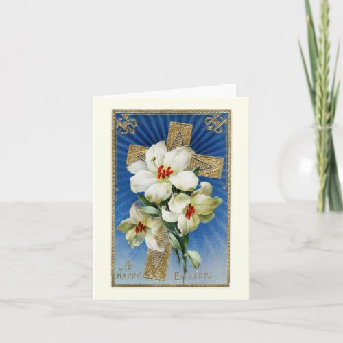 Vintage Easter Lilies and Cross Note Card