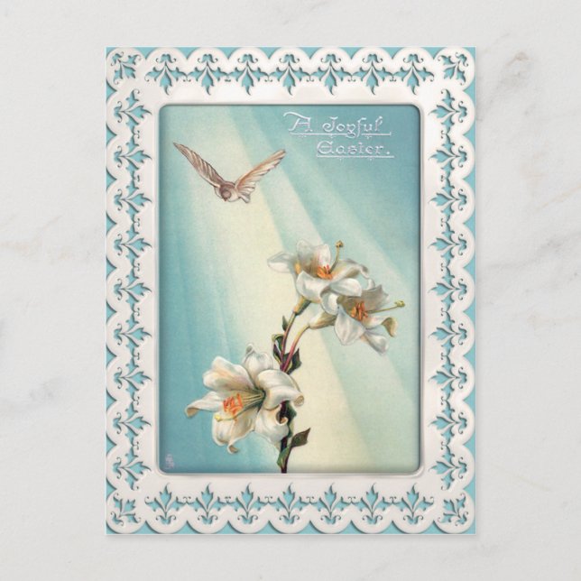 Vintage Easter Lilies and Dove Holiday Postcard (Front)