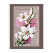 Vintage Easter Lilies and Pink Cross
