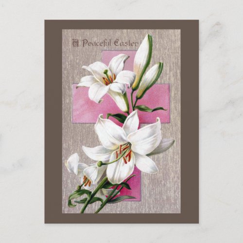 Vintage Easter Lilies and Pink Cross Holiday Postcard