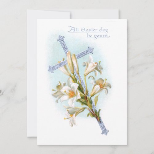 Vintage Easter Lilies and Silver Cross Holiday Card