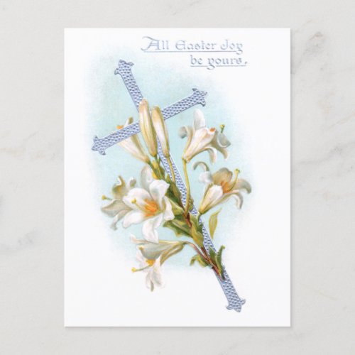 Vintage Easter Lilies and Silver Cross Holiday Postcard