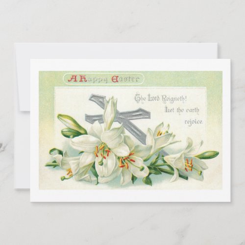 Vintage Easter Lilies Cross  Scripture Holiday Card